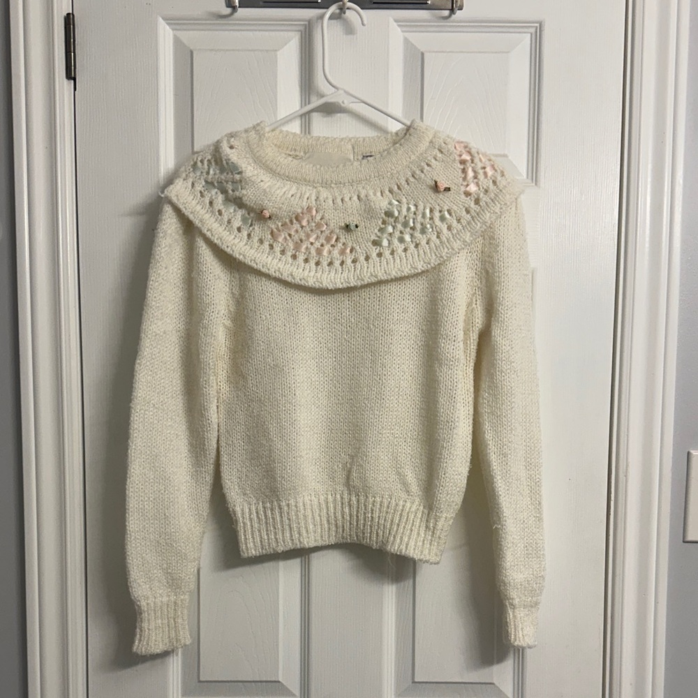 Women's 80s Vintage Impromptu Coquette Cream Coloured Sweater Size 36/Medium